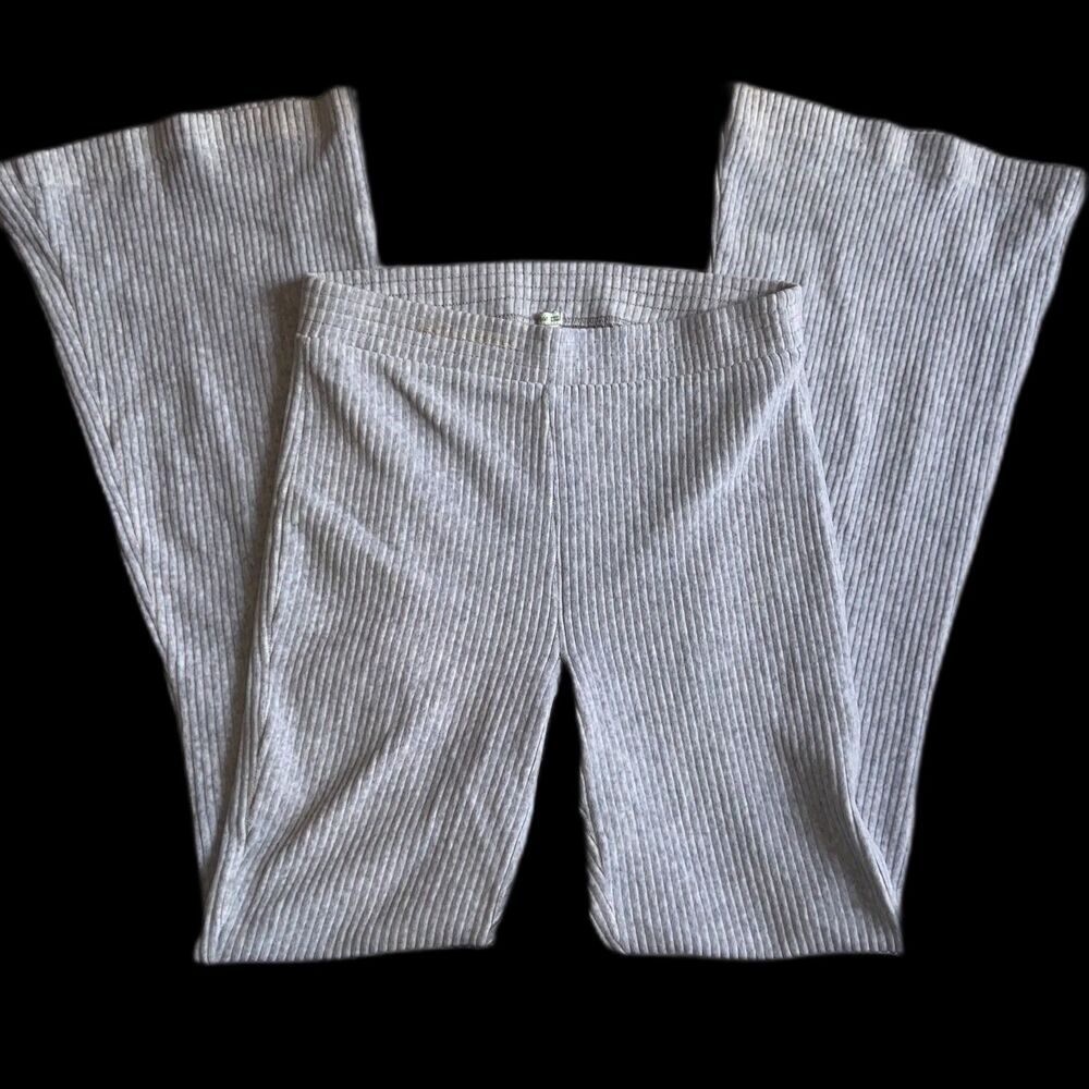 AERIE Lounge Ribbed Knit Flare Pants Size Medium-Regular Light Grey